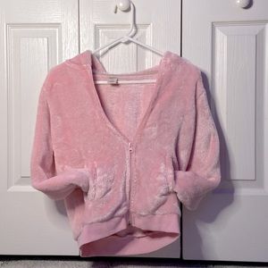 Girls pink cozy fluffy jacket.